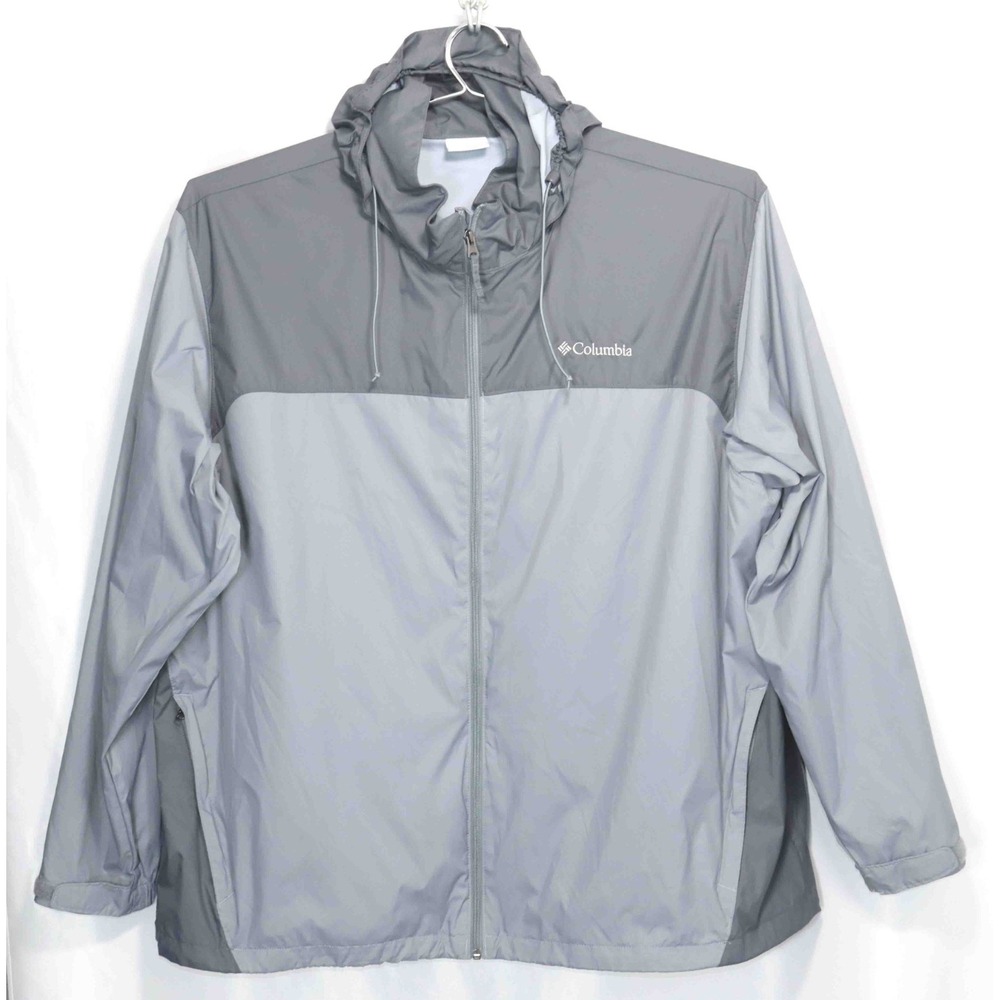 COLUMBIA Glennaker Lake Gray Packable Hooded Rain Jacket Mens Size 3X